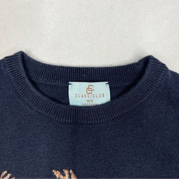 Class Club Boys Size 10/12 Navy Lightweight Sweater with Embroidered Deer - Picture 3 of 5